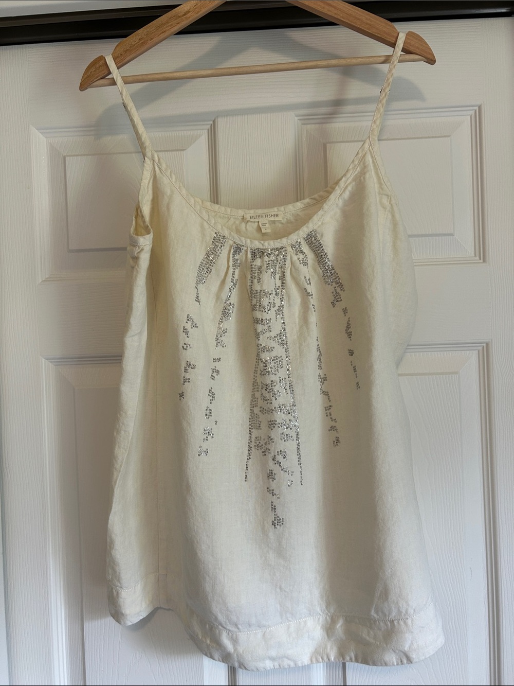 EILEEN FISHER Cream Linen Camisole with Silver Bead Accents